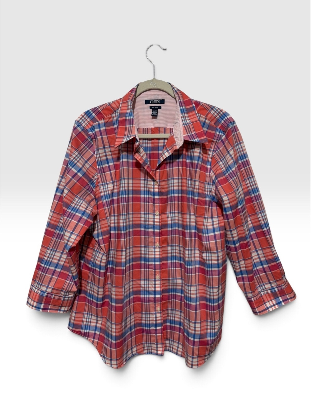Chaps Women's Size XXL No Iron Preppy Casual Chic Plaid Button-Up Shirt